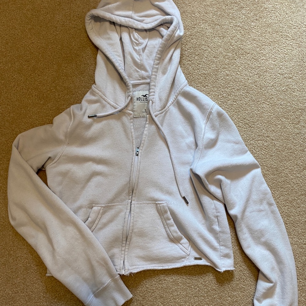 hollister white zip up hoodie